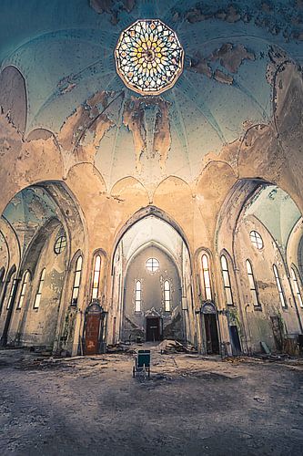 Decaying blue church by Frans Nijland