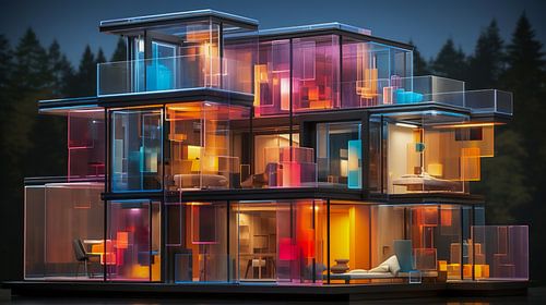 Abstracte neon kunst voor een huis