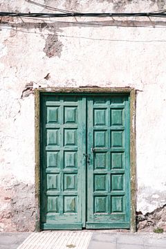 Vintage turquoise door, old wall | Photo print Spain | Colourful travel photography by HelloHappylife