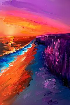 Kleurrijke abstracte zonsondergang bij zee van Art & Soul Creations