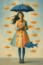 Ein Mädchen mit einem Regenschirm