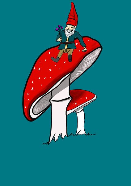 Gnome sur un champignon par Monique Schilder