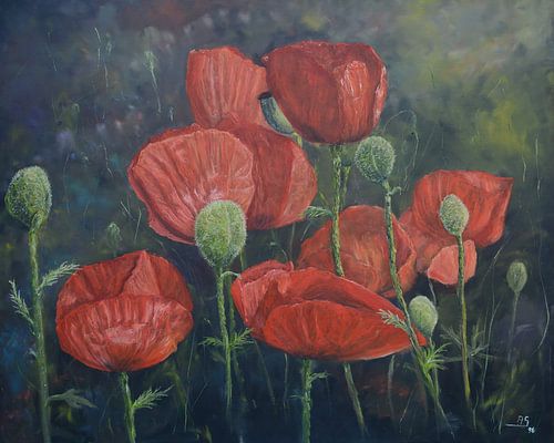 Expressief klaprozen schilderij met krachtige rode kleuren