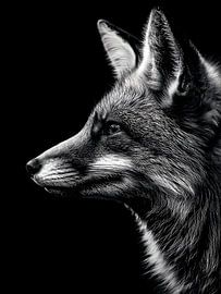 Fuchs im Profil – Elegantes Schwarzweiß Tierporträt von drdigitaldesign