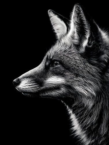 Profil d'un renard – Élégant portrait d'animal en noir et blanc