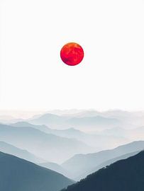 Crimson Orb over Misty Mountains: A Serene Homage to Ukiyo-e and Japanese Aesthetics by Artistic