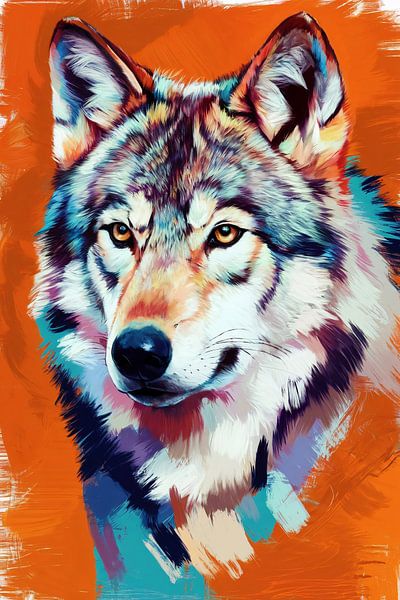 Buntes Porträt eines Wolfes von Art & Soul Creations