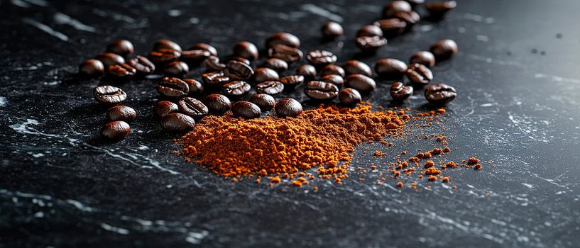 Coffee beans and powder on marble surface by Poster Art Shop