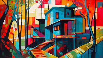 Architecture géométrique abstraite colorée, maisons modernes sur René van den Berg