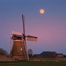 Zonsondergang en volle maan bij Hoeksmeer, Garrelsweer, Groningen, Nederland van Henk Meijer Photography thumbnail