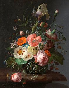 Stilleven met bloemen op een marmeren tafelblad, Rachel Ruysch