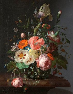 Nature morte avec des fleurs sur une table en marbre, Rachel Ruysch