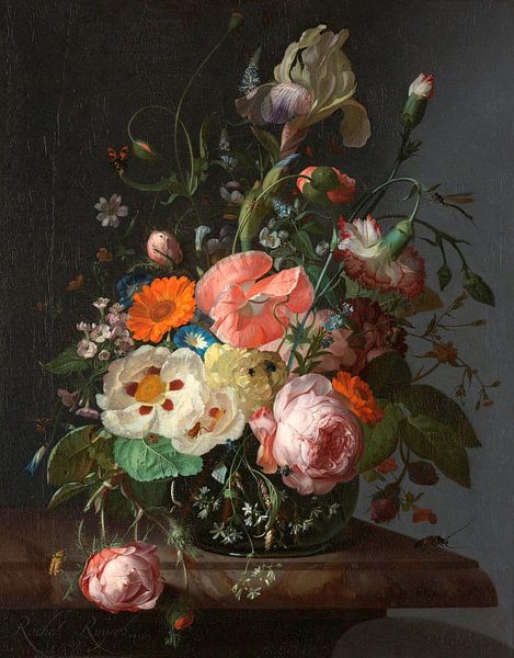 Still life with flowers on a marble tabletop, Rachel Ruysch by Masterful Masters