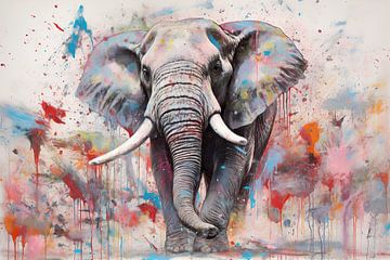 Eléphant mangeant | art abstrait sur Blikvanger Schilderijen