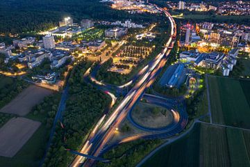 Stuttgart SI Centrum and former Daimler headquarters - aerial photo long exposure by Capture ME Drohnenfotografie