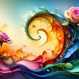 Roosendroom in het surrealisme - Van de vloeiende golven van de zee tot de ontwakende bloesems van een dromende natuur van AidasignArt