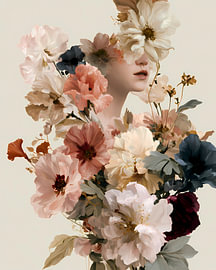 Portrait of a woman with pastel-coloured flowers by Angel Estevez