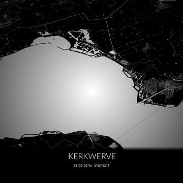 Black-and-white map of Kerkwerve, Zeeland. by Rezona