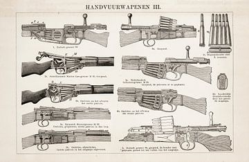 Vintage gravure Handvuurwapens III van Studio Wunderkammer