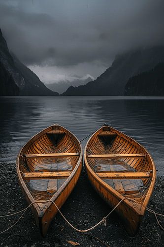 Wooden Boats under Dark Clouds in Croatia - Istria