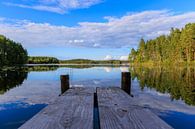 Hölzerne Gerüste in der schwedischen Landschaft von Photo Henk van Dijk Miniaturansicht