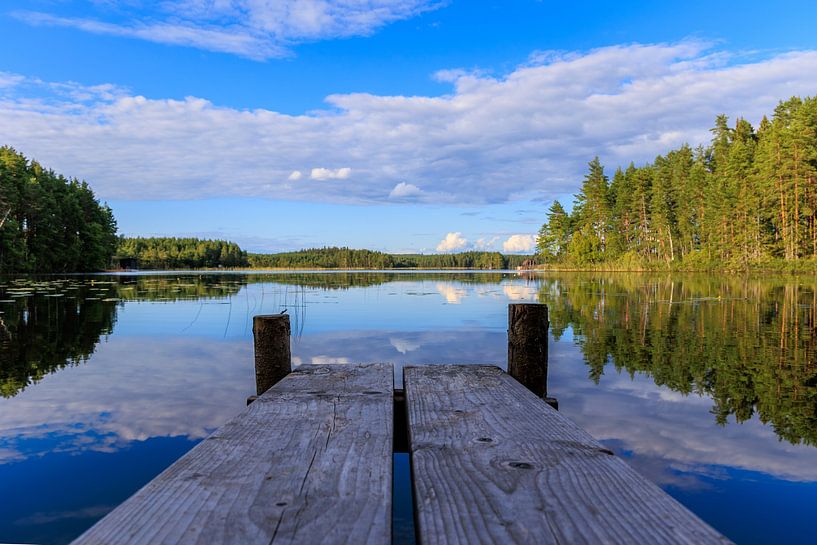 Hölzerne Gerüste in der schwedischen Landschaft von Photo Henk van Dijk