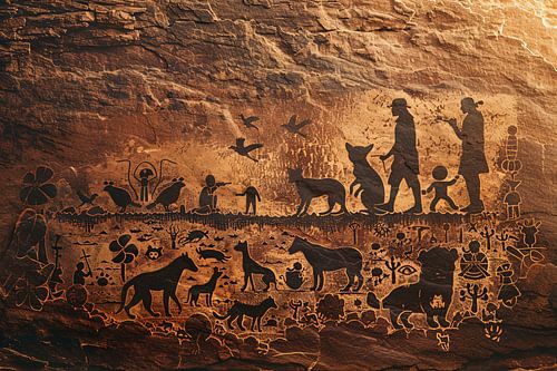 Mensen en Dieren in Sepia Wandeling