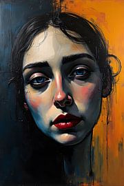 Expressive Portrait of a Woman – Modern Painting in Blue and Orange by DesignByDessie