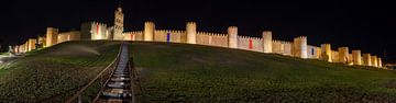 Panorama der Stadtmauern von Avila in Spanien bei Nacht