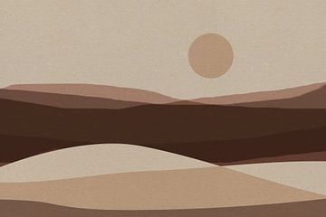 Abstract landschap in bruin, beige, crème. van Dina Dankers