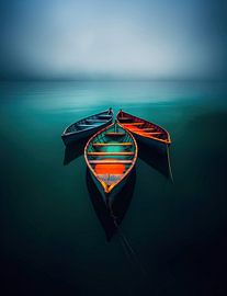 Colourful boats in blue water