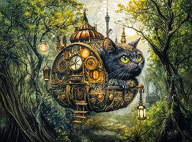 Mystieke kat met een uurwerk van ArtMomente