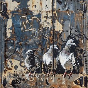 Graffiti Pigeons voyageurs rouille métal urbain détaillé naturel