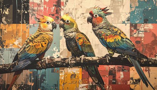 drie tropische vogels - retro kleuren