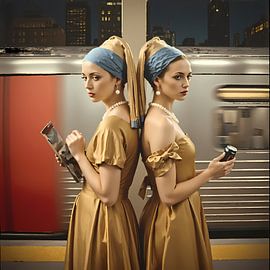 Girl with pearl at station by Emiel de Lange