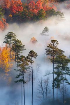 Autumn forest in the fog by Poster Art Shop