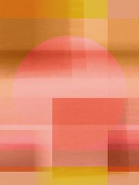 70er Jahre Retro-Stil abstrakte geometrische Kunst in verbranntem Orange, Koralle, Neongelb von Dina Dankers