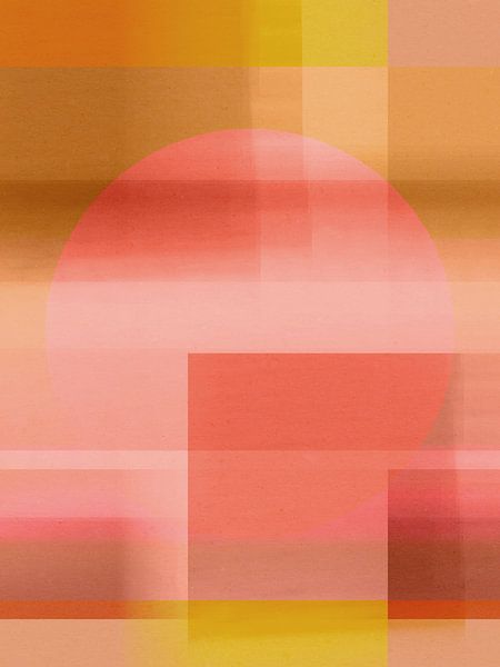 70er Jahre Retro-Stil abstrakte geometrische Kunst in verbranntem Orange, Koralle, Neongelb von Dina Dankers