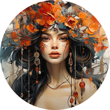 Portret van een vrouw in Boho Chic stijl van Digitale Schilderijen