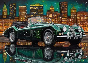 The Classic 1951 Jaguar XK120 with Cityscape by MIROKKU