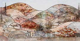 Japandi autumn mountains in current earthy colours by Mad Dog Art