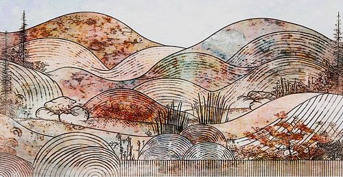 Japandi herfst bergen in huidige aardse kleuren