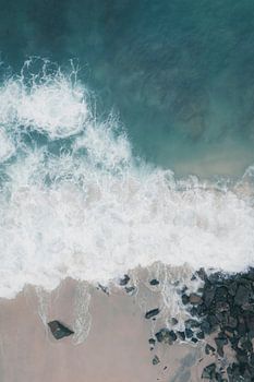 Aerial view of waves on beach and rocks | travel photography print | Sri Lanka