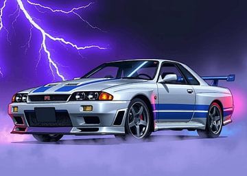 De zilveren Nissan Skyline GTR R34 van MIROKKU