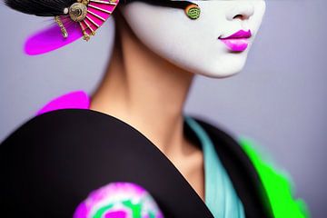 Portret van een zelfbewuste Japanse geisha van Frank Heinz