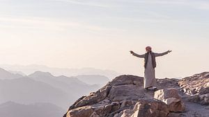 Bedoeïen op de top van Mount Sinai (Egypte)