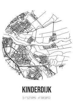 Kinderdijk (Zuid-Holland) | Landkaart | Zwart-wit van MijnStadsPoster