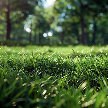 Schöne verschwommene Hintergrundbild des Frühlings Natur mit einem ordentlich getrimmt Rasen von Bäumen an einem hellen sonnigen Tag umgeben. von de-nue-pic