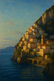 Amalfi’s Luminous Serenity – Coastal Village in Golden Light by Travel Shop