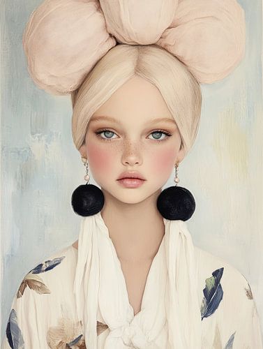 Het meisje met de grote oorbellen, pastelkleuren